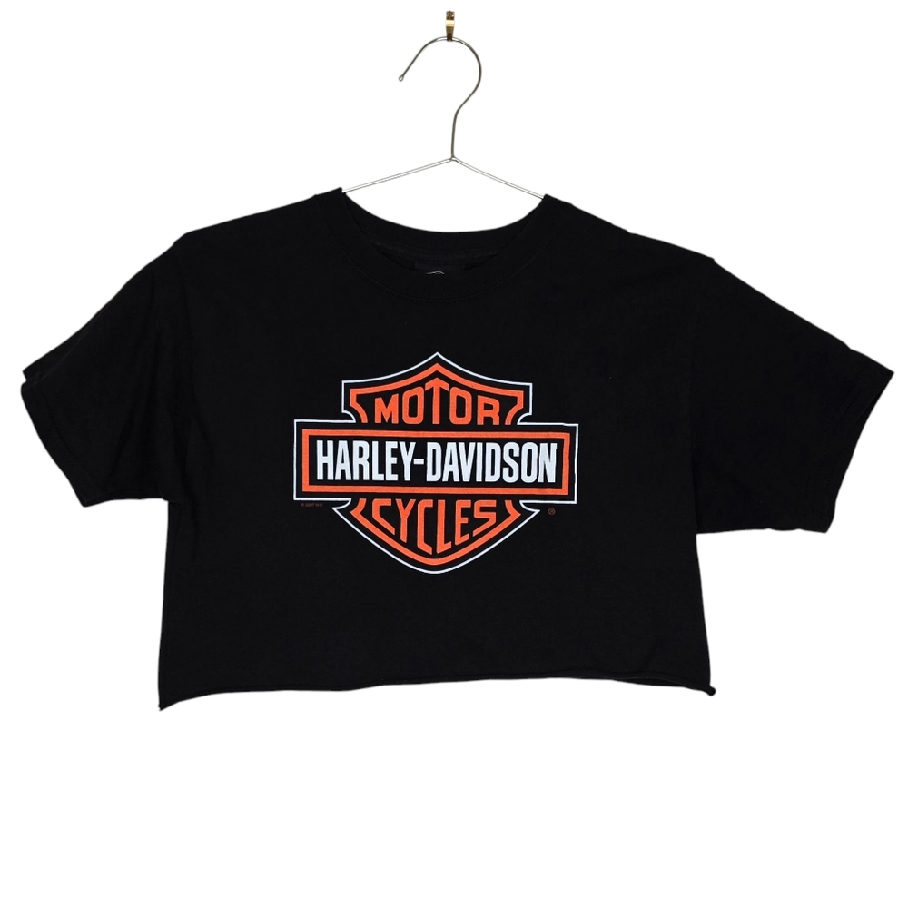 Vintage Y2K Harley Davidson Military Graphic Crop Top Size Large